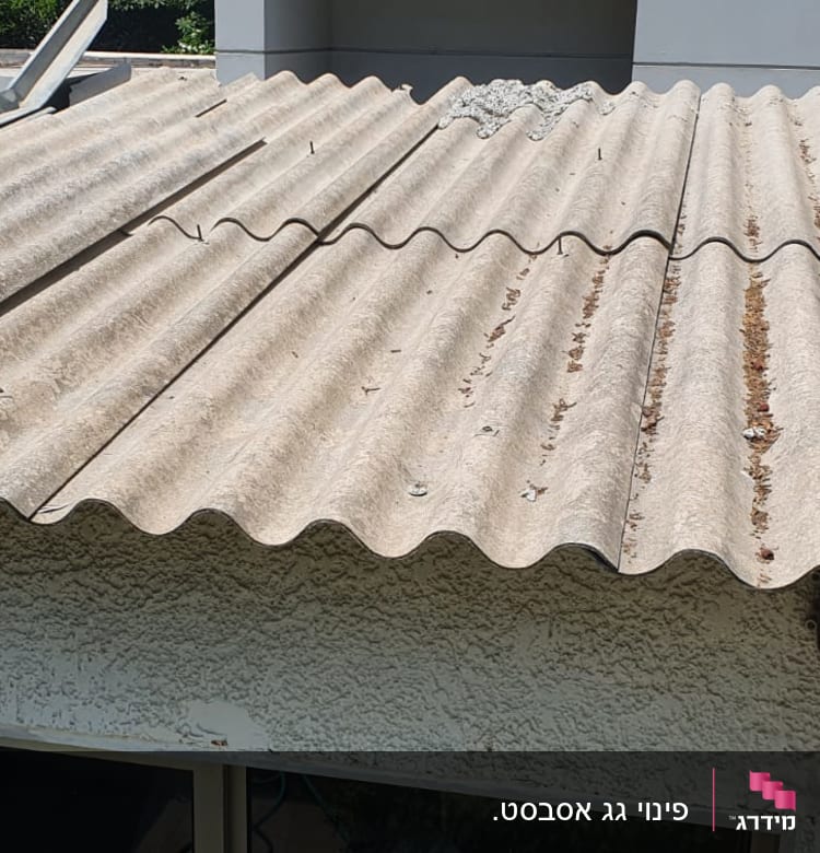 גג גלי עם עלים יבשים ולכלוך